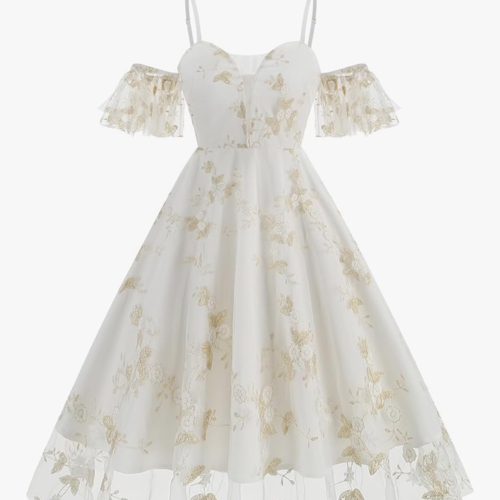 Elegant White Floral Off-Shoulder Dress